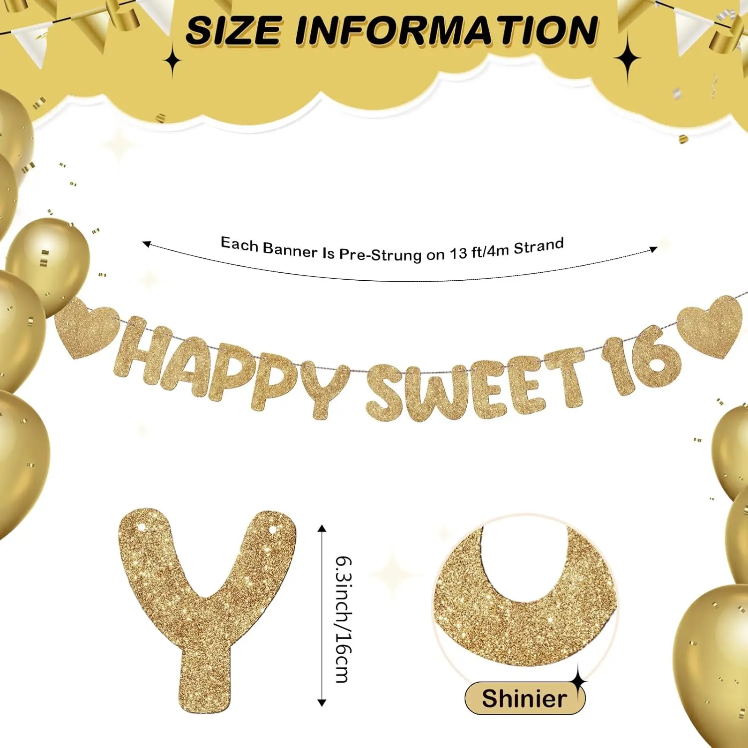Strung Happy Sweet 16 Banner Glitter Sixteenth Birthday Party Decorations Party Sign Party Decorations for Birthday Party Decor