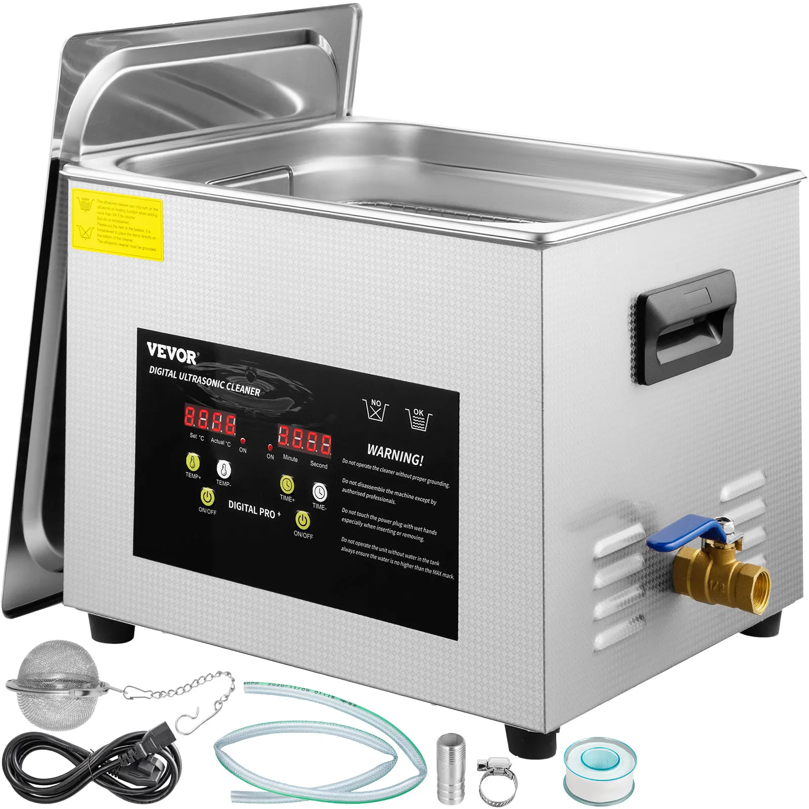 VEVOR Limpiador Ultrasónico Mejorado 15 L Calentador 600 W Ultrasónico 360 W Limpiador de Piezas Ultrasónico de Laboratorio Digital con Temporizador para Limpiar Instrumentos Dentales de Vidrio