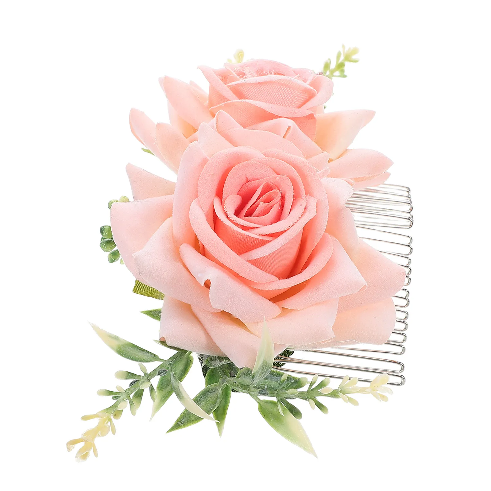 Artificial Flower Hair Side Comb Pink Realistic Rose Floral Hair Accessories for Weddings Formal Events Party Bridal Hairstyle