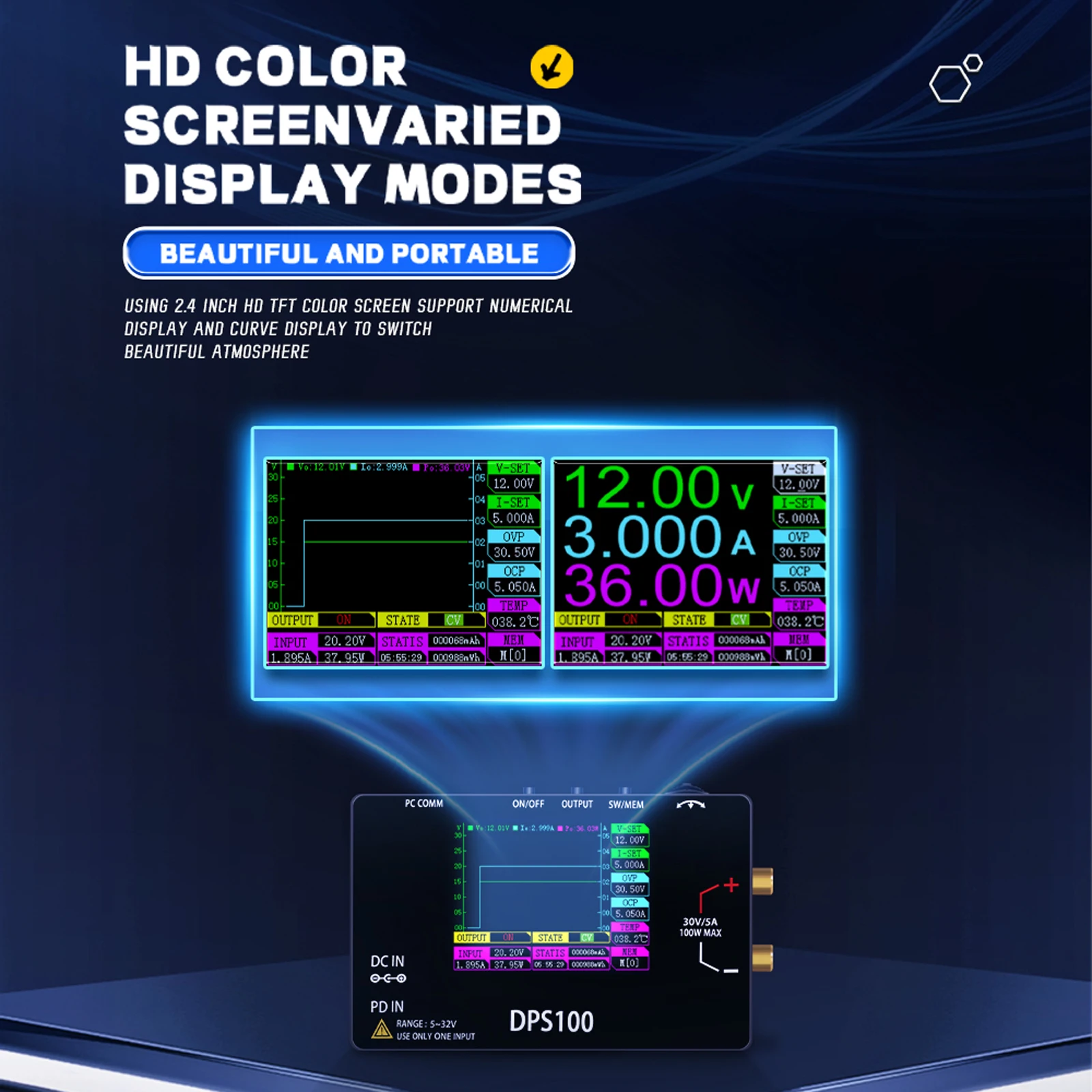 DPS100 조정 가능한 전압 조정기 30V 5A 100W 미니 휴대용 스위칭 전원 공급 장치 프로그래밍 가능한 전압 조정기 전원 공급 장치