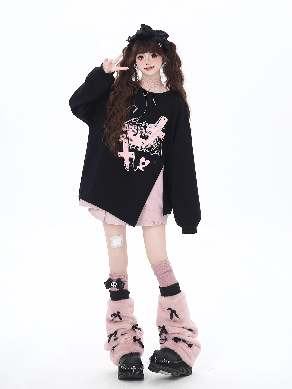 Subculture Highstreet Sweet Cool Y2k Tops Round Neck Long Sleeve Back Big Bow Split Loose Casual Sweatshirts Shirts Women Spring