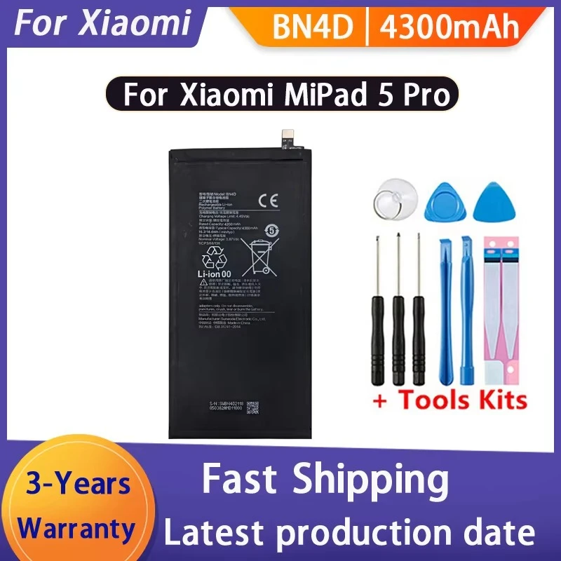 100% 4300mAh Battery BN4D For Xiaomi Mipad Mi Pad 5 Pro Mobile Phone  Replacement Batteries Bateria Batterij+Tools