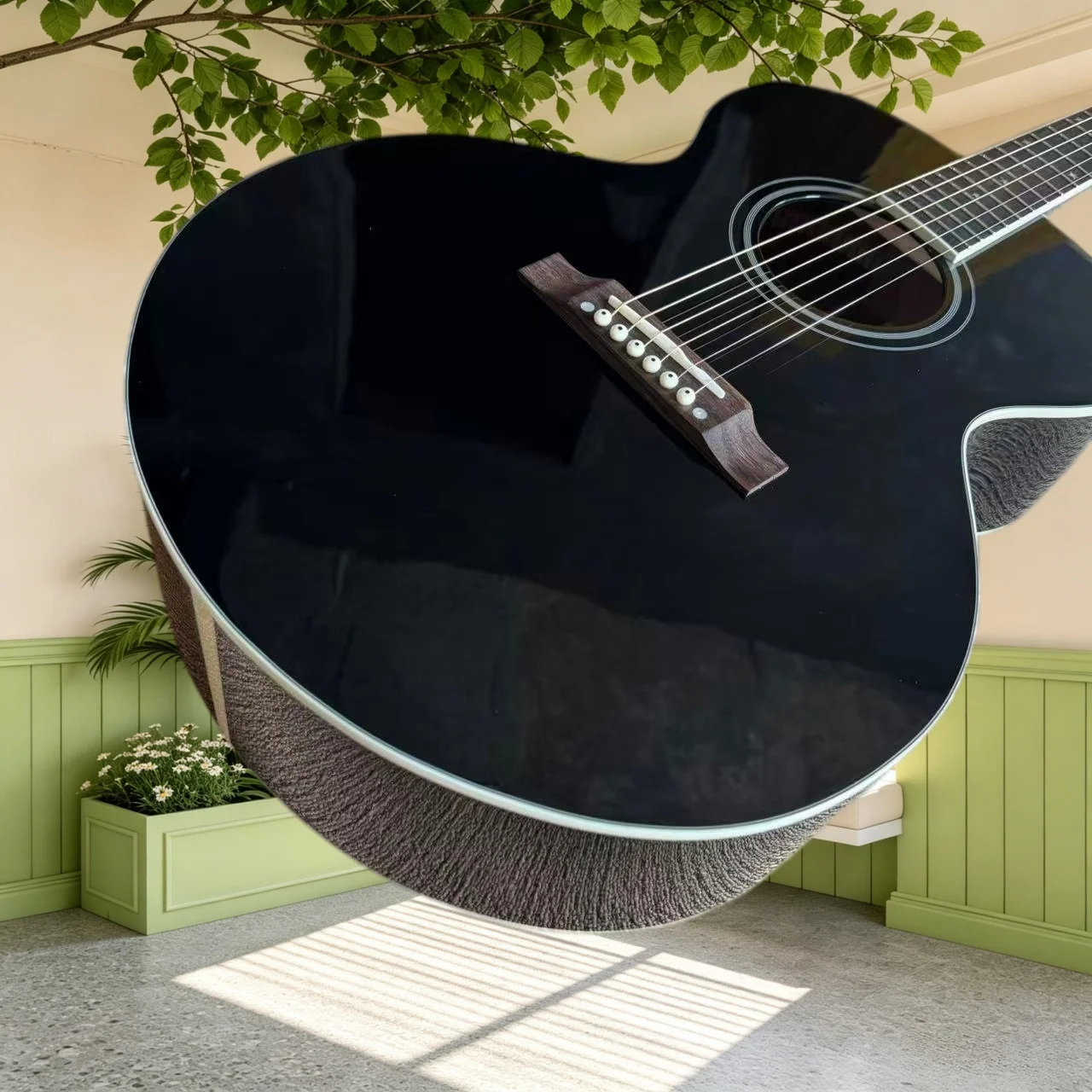 Black Gloss All Solid Acoustic Guitar J180 Large Solid Spruce Top Rosewood Back Sides Simple Binding Black Gloss Finish Hot Sale
