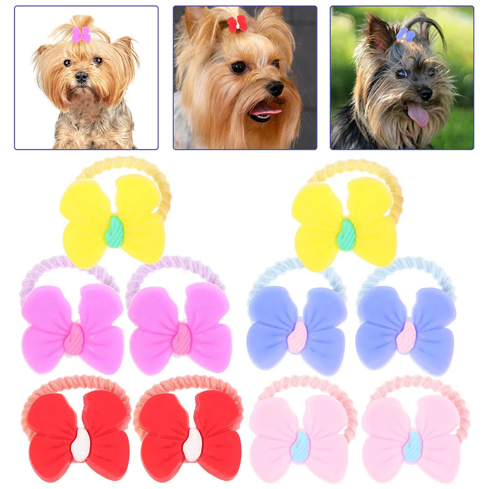 

20Pcs Cute Dog Hair Bows Rubber Bands Bowknot Pet Accessories Long-Haired Small Dogs Grooming Holiday Celebration