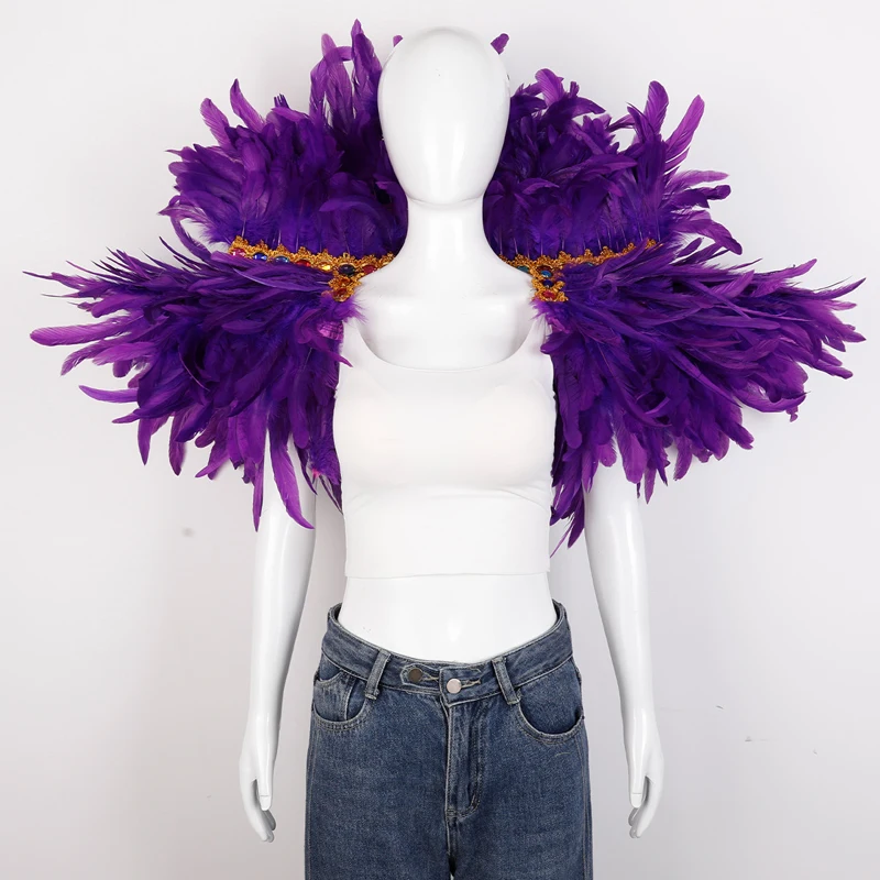 

Party Carnival Color Feather Shawl Cosplay Halloween Masked Ball Feather Wings Collar Cloak Punk Stage Performance Accessories