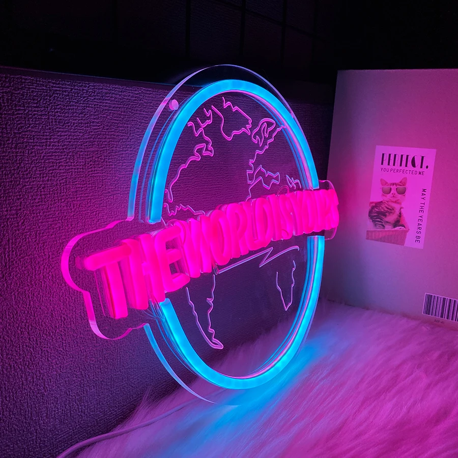 The World Is Yours Led Neon Sign, Earth-Shaped Sign 3D Sculpture, Used For Bedroom, Club And Game Room Decor, Powered By Usb. gallery 4