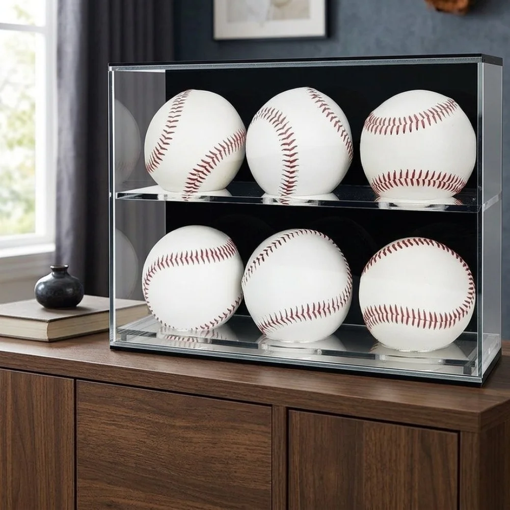 Lightweight Wall Mount Baseball Display Case Clear For Acrylic Box With Black Back Baseballs And Softballs Storage Accessories