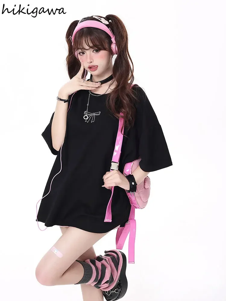 Harajuku Woman Tshirt Japanese Fashion Oversized Tops 2023 Ropa Mujer Bandage Casual Summer Sweet Y2k T Shirts Clothes for Teens