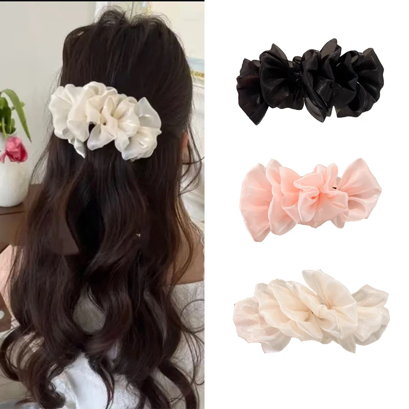 

Mesh Bubble Banana Clip Candlelight Cloth Pleated Hairpin Fashionable Sweet Temperament Hair Accessories