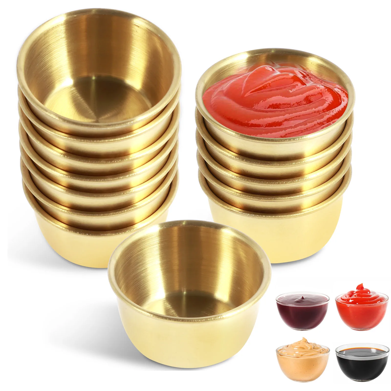 Stainless Steel Dipping Sauce Cup 12pcs Circular Dipping Sauce Tray Mini Reusable Seasoning Cup Dipping Sauce Cup