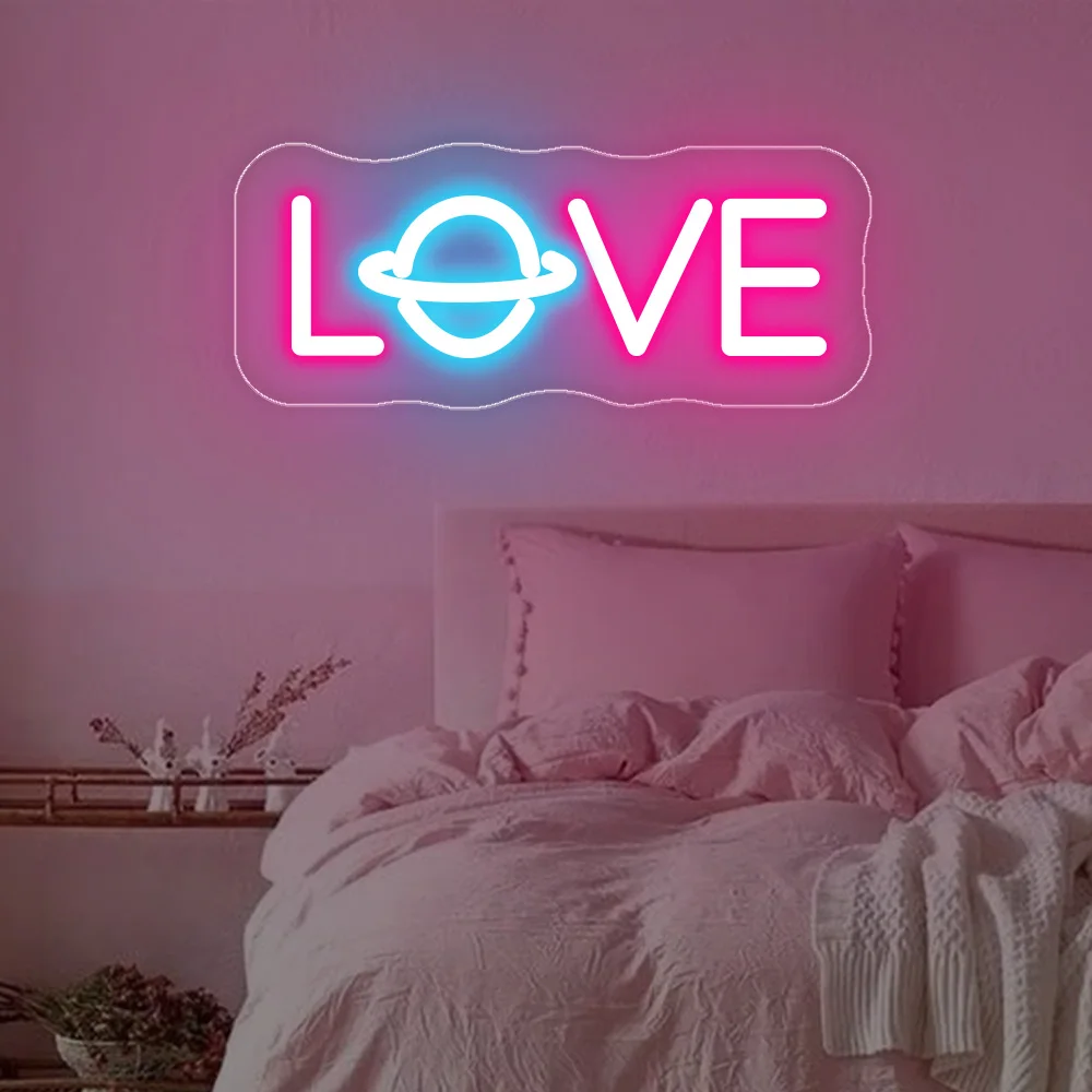 Amor planeta sinal de néon decoração luminosa led luzes de néon presentes do adolescente sinais de néon personalizados festa parede decoração do quarto