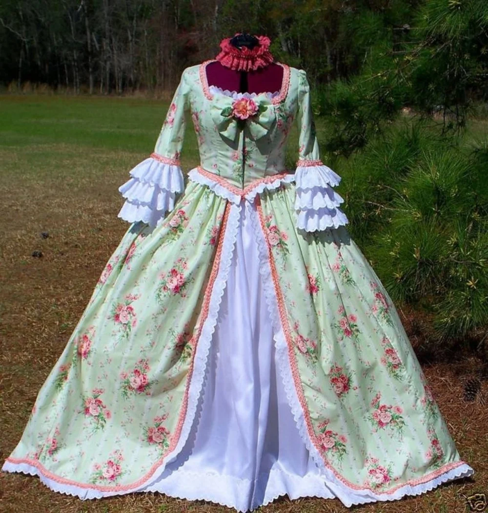 

Robe A La Francaise 18th Century Rococo Baroque Floral Dress Victorian French Royal Court Queen Marie Antoinette Ball Gown