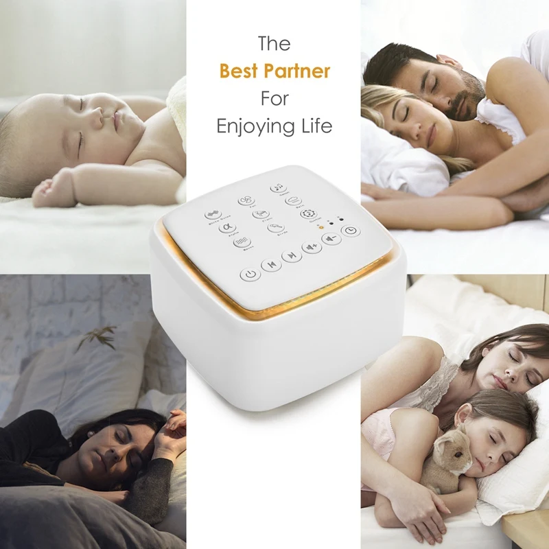 Máquina de ruido blanco, máquina de sonido recargable para bebés y adultos, 30 sonidos calmantes y luz cálida para dormir duradera