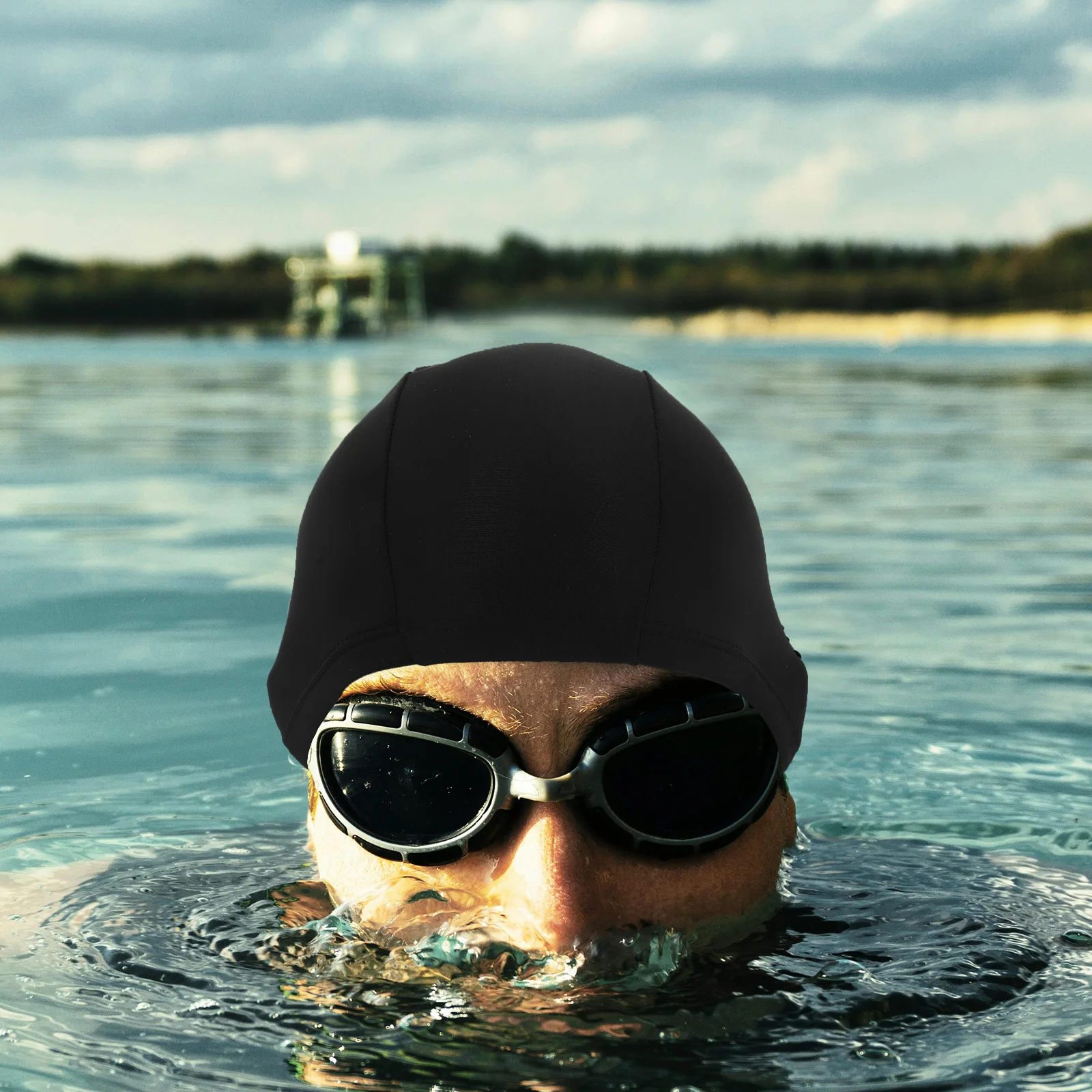 

Solid Color Swimming Cap For Women Girls One Size Elastic Fabric Anti-Slip Uv Protection Hair Cap Reusable Comfortable Fit