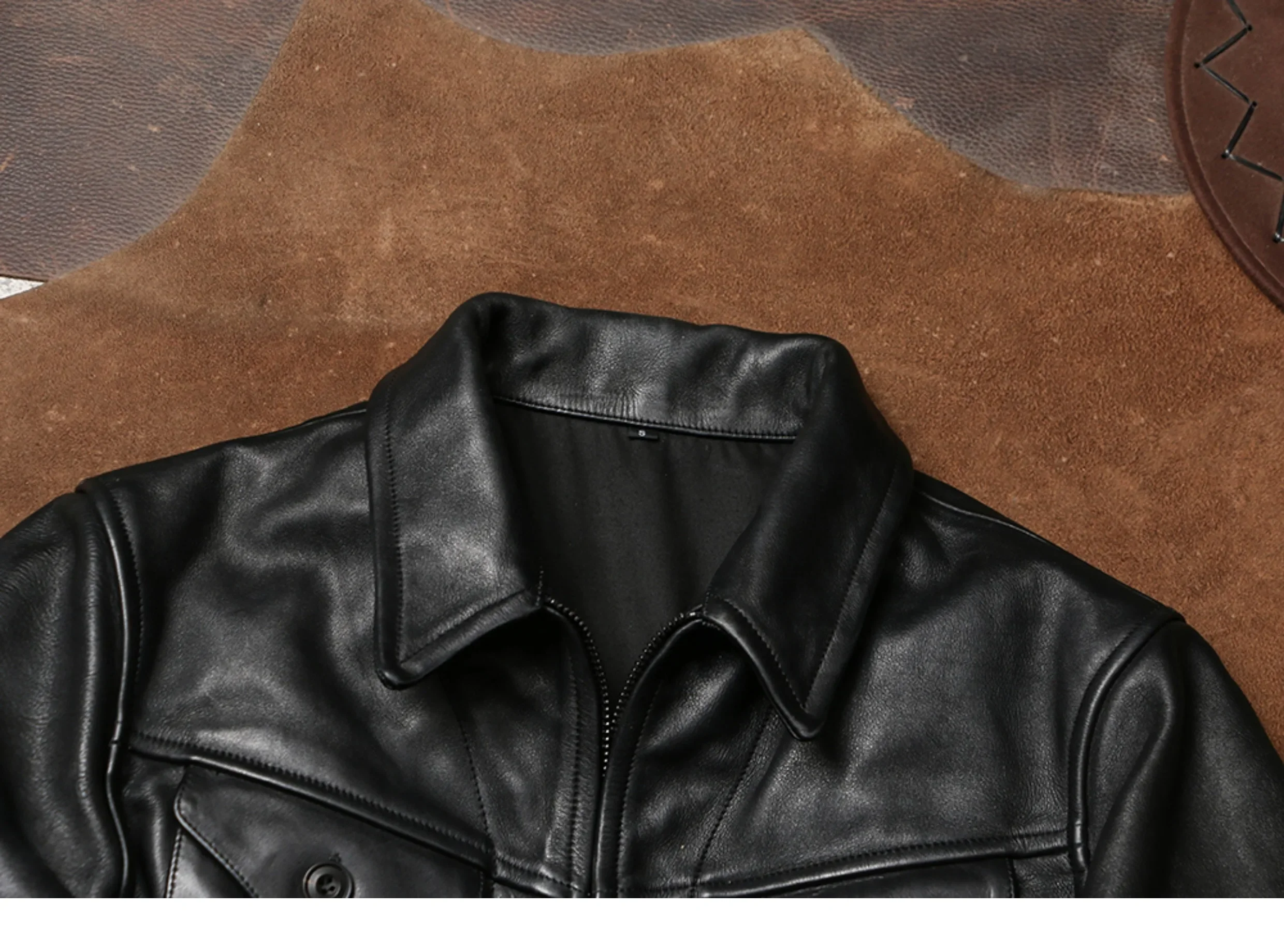 سترة Tailor Brando Heavyweight Batik المصنوعة من جلد البقر والحبوب الكاملة للرجال من الجلد الطبيعي الكلاسيكي #2