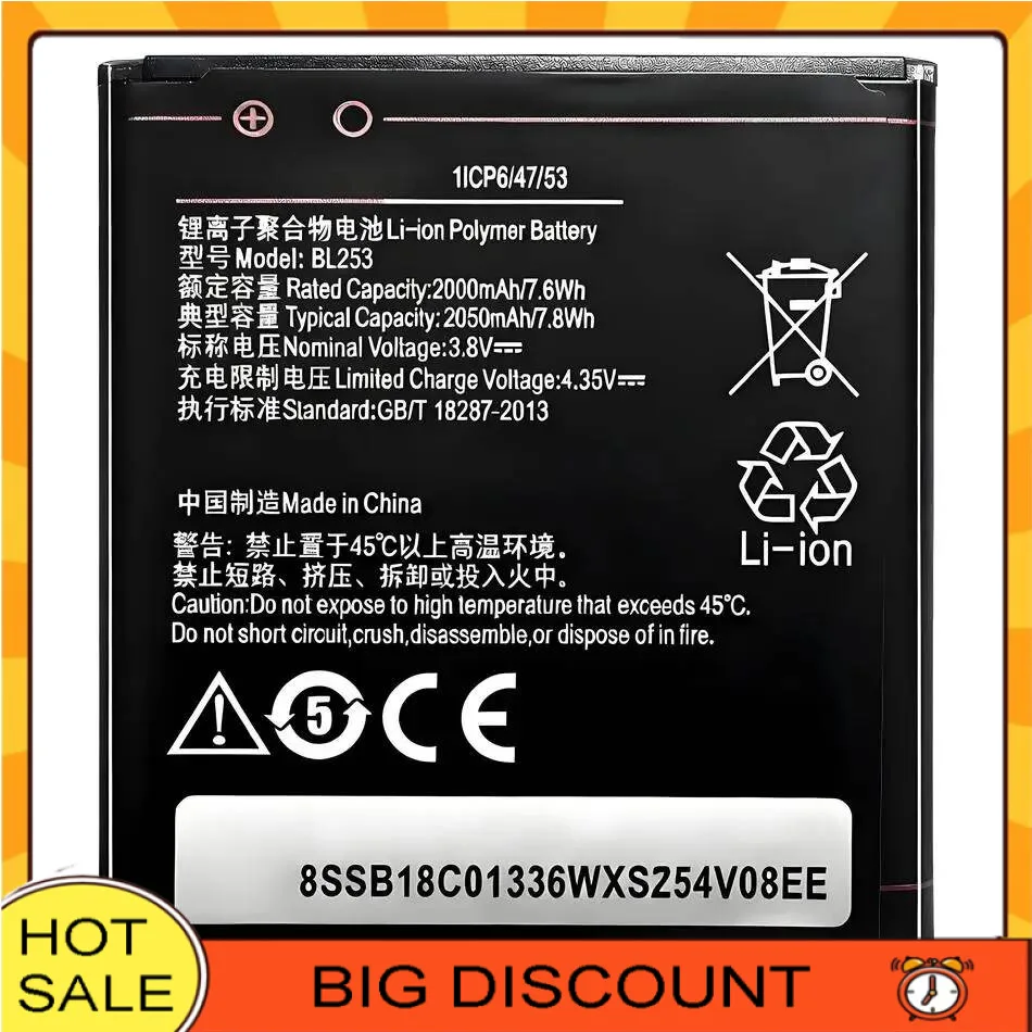 

BL253 Safe For Lenovo A2010 A2580 A2860 Vibe A 4.0" A1000 A1000m Mobile Phone Battery 2050Mah