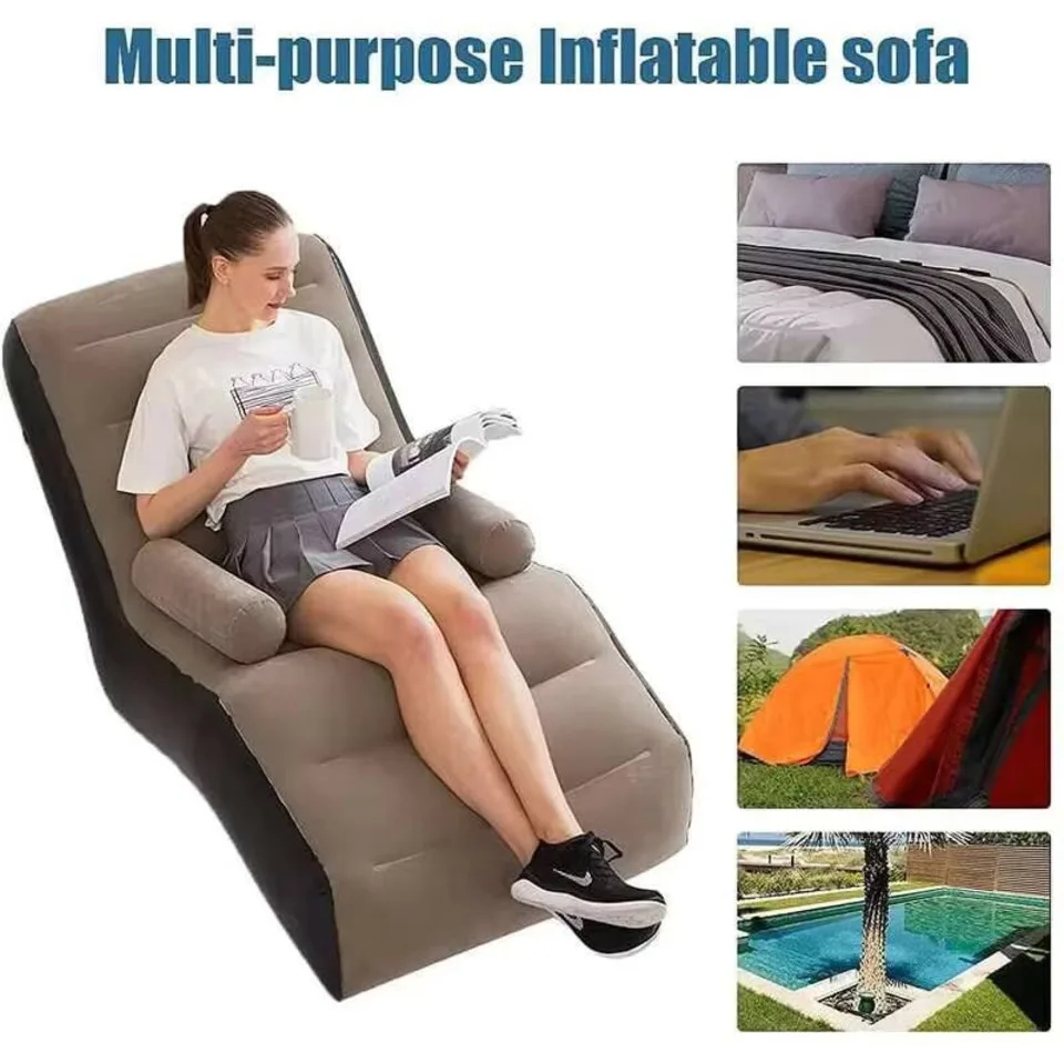أريكة كسولة قابلة للطي، كرسي صالة قابل للنفخ، طيات متينة سميكة، مقعد هوائي للألعاب مدمج للنوم في السرير الترفيهي #5