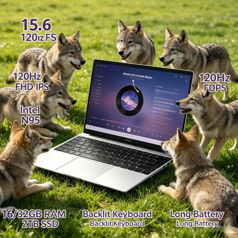 

15.6 Inch 120Hz FHD IPS Laptop Intel N95 Processor 32GB Large RAM 2TB High Speed SSD Backlit Long Lasting Battery Notebook