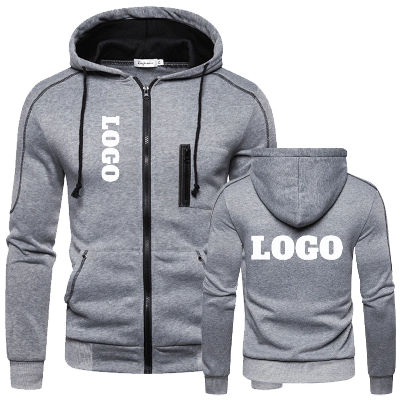 Moletom com zíper com logotipo personalizado masculino, moletom de manga comprida, jaqueta casual, roupas esportivas ao ar livre, novos tops de moda outono inverno