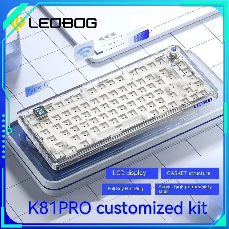 

LEOBOG K81Pro Mechanical Keyboard Kits Three Mode LCD Screen Multifunctional Knob Wireless Gaming Keyboard 81 Keys Pc Gamer Mac