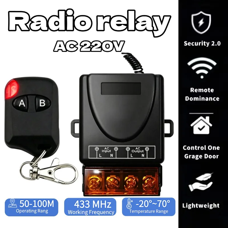 433Mhz Wireless Remote Control Switch AC 110V 220V 10A Relay 1CH Receiver Controller and 2 Button RF433 Mhz Transmitter