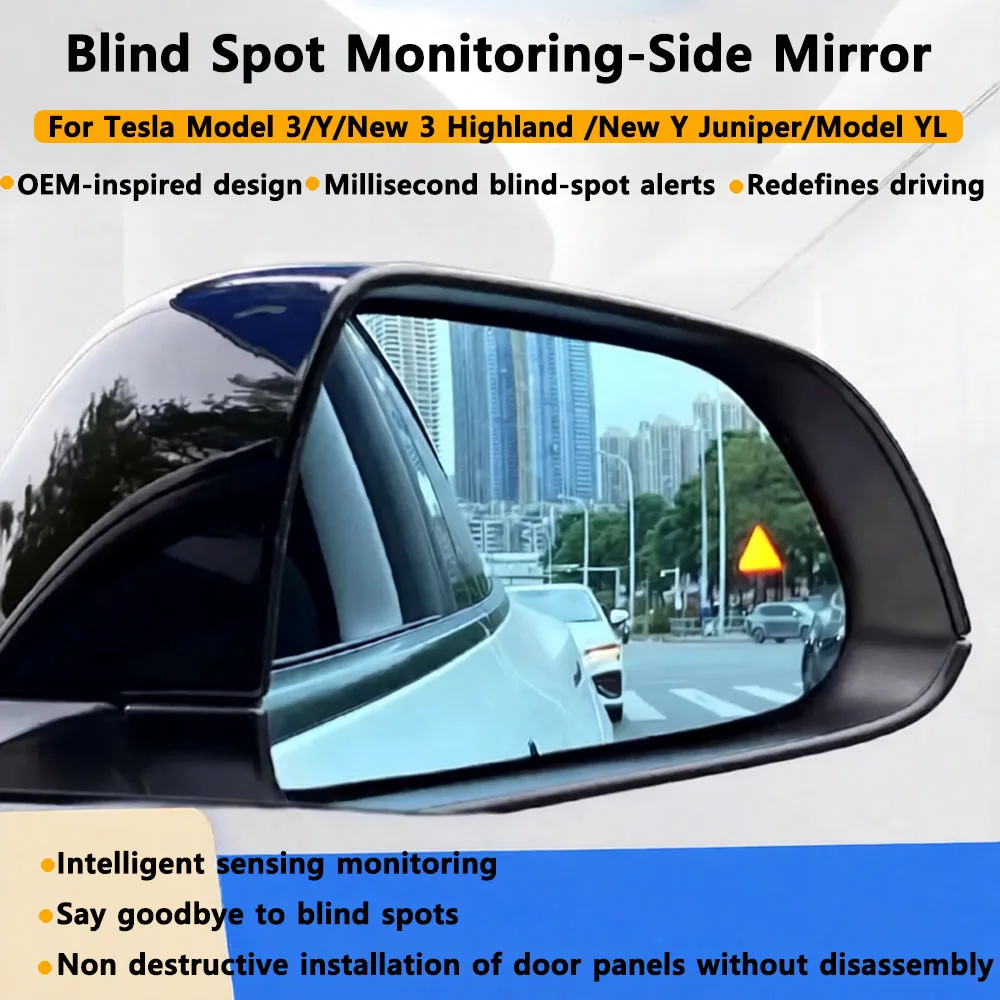 

Blind Spot Monitoring BSD System Lane Change Assist Wireless Transmission Rearview Mirror for Tesla Model Y 3 Highland Y Juniper