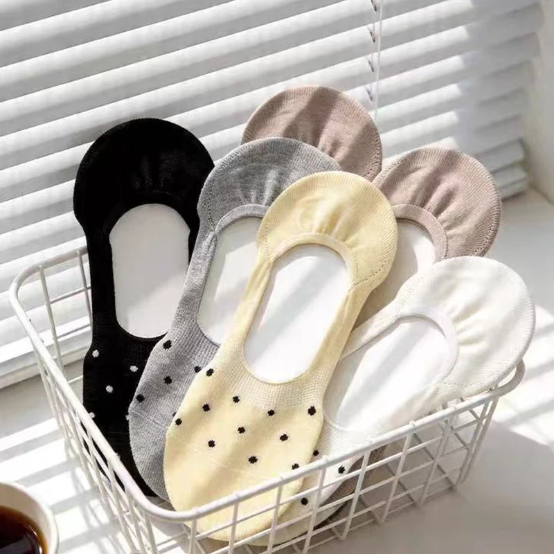 1/3/5/10/15 Pairs Random Women Minimal Polka Dot Invisible Socks, Soft Breathable Casual No Show Socks