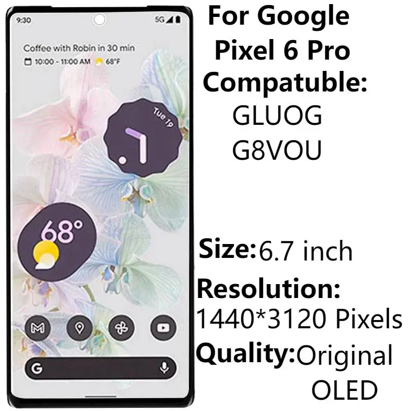 

6.7" Original/OLED For Google Pixel 6 Pro GLUOG G8VOU LCD Display With Frame Screen Touch Digitizer Assembly Replacement