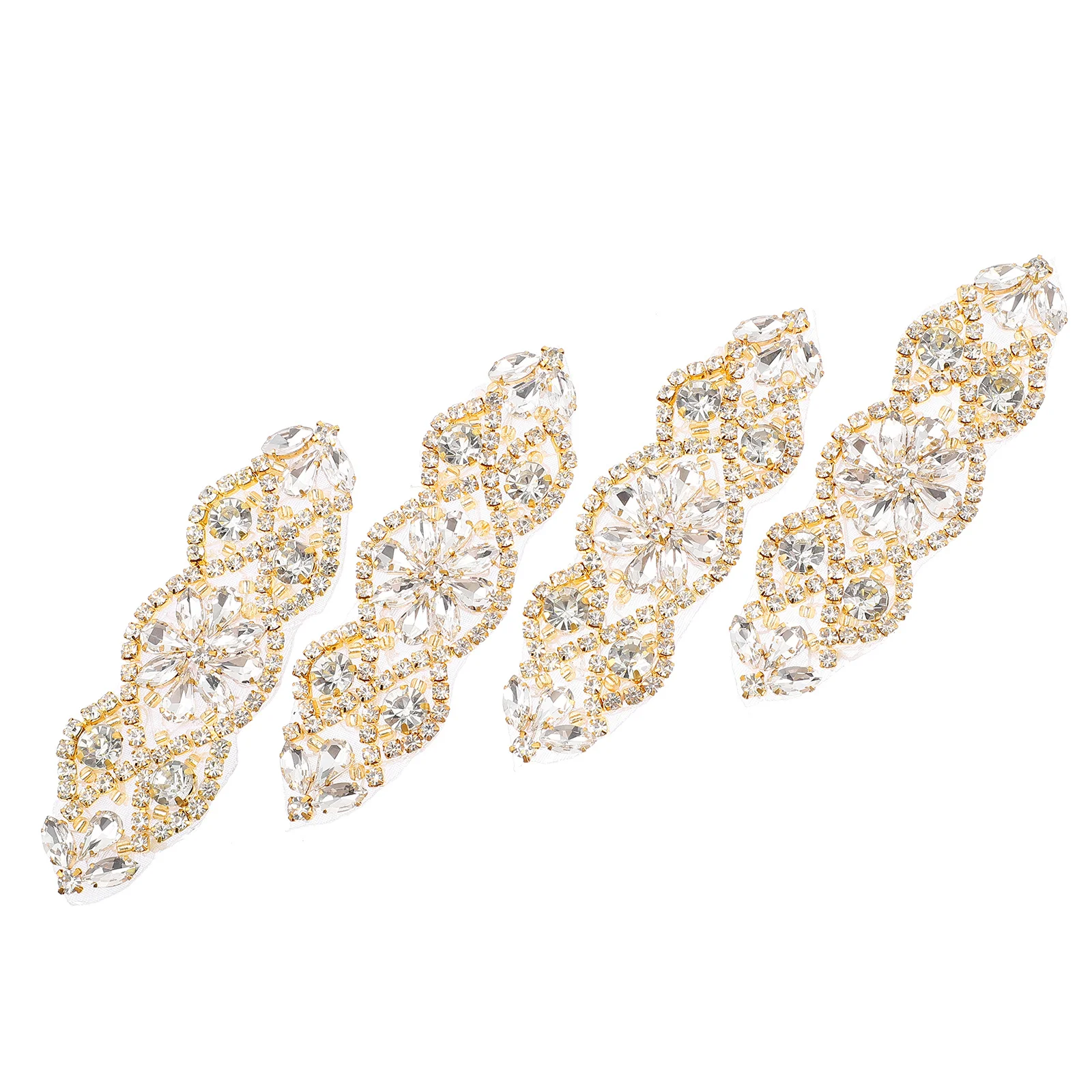 

4pcs Rhinestone Applique Patches Sparkling Iron On Dress Belt Decor Bridal Sash Sewing Garment Accessory Adhesive