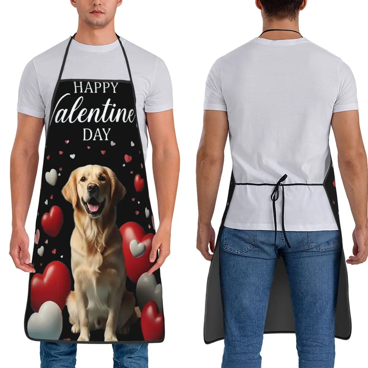 

Golden Retriever Valentine Heart Design Aprons Chef Cooking Tablier Bib Kitchen Cleaning Pinafore for Women Men Gardening
