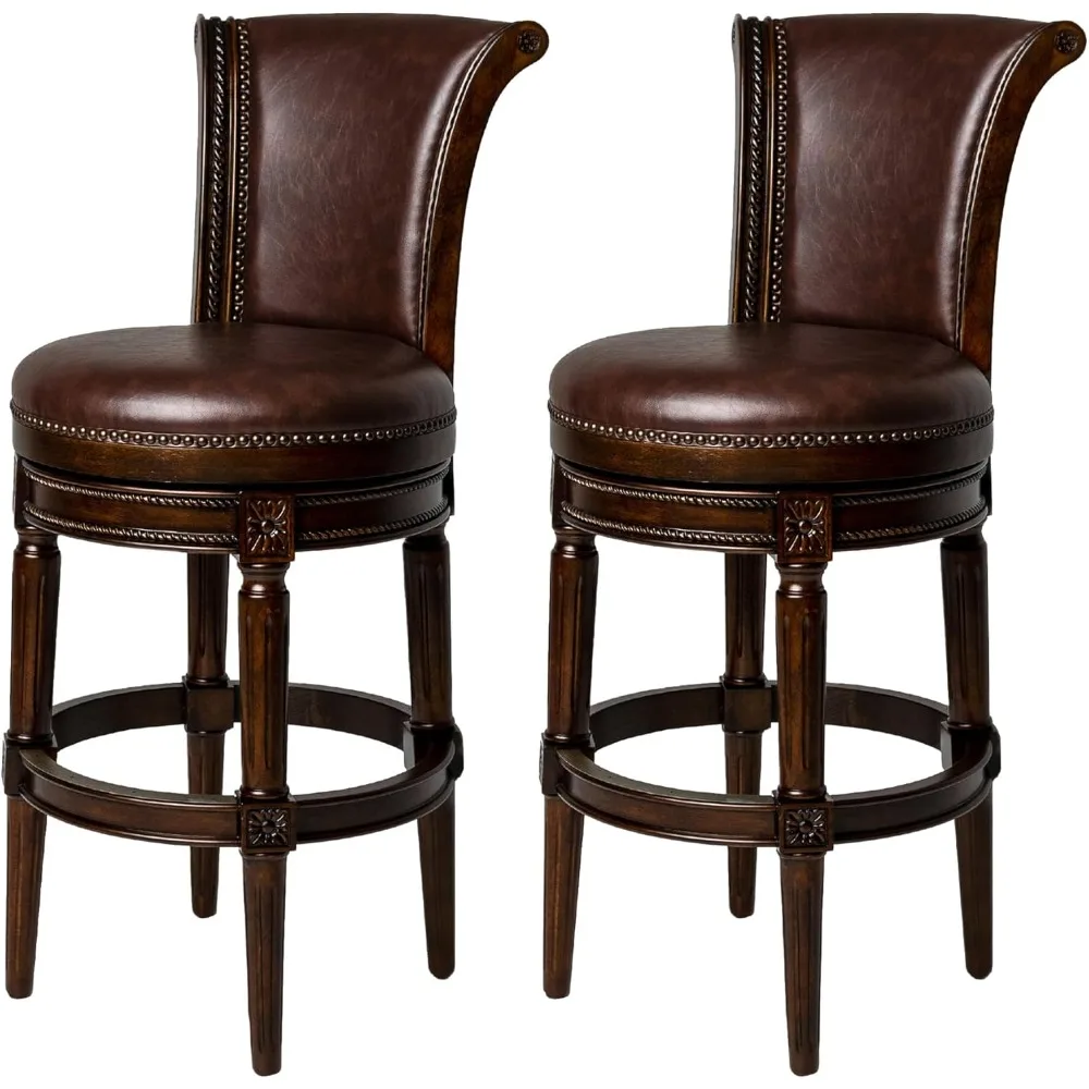 

Pullman 31 Inch Tall Bar Height Upholstered Barstool with Back, Dark Walnut Finish with Vintage Brown Vegan Leather Cushion Seat