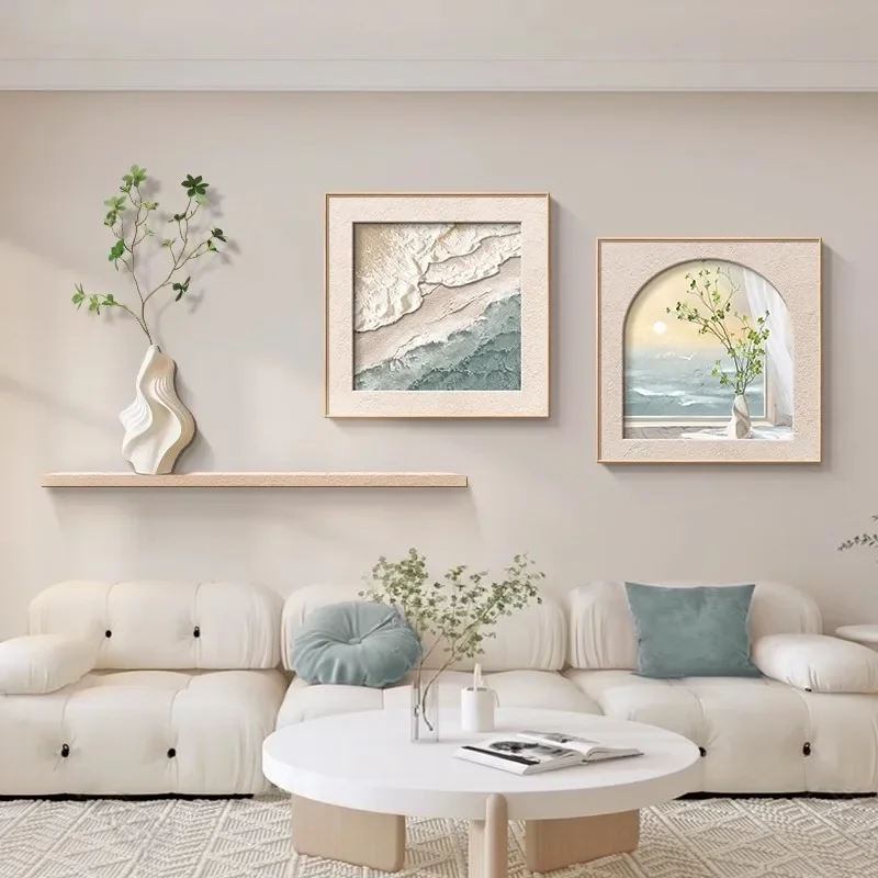 # Nordic Cream Style Living Room Decoration Painting Sofa Background Wall Painting Green Plant Composition Texture Painting