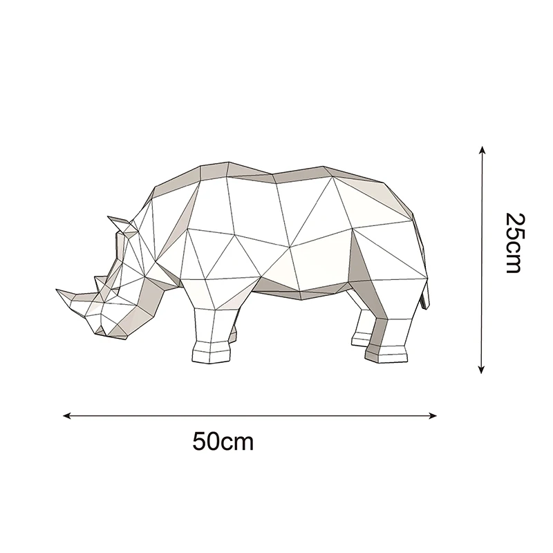 50 см бумажная модель носорога, украшение для комнаты, сделай сам, ручная работа, украшение для стола из бумаги, 3D низкие полиоригами, животные, носорог, головоломки, игрушки