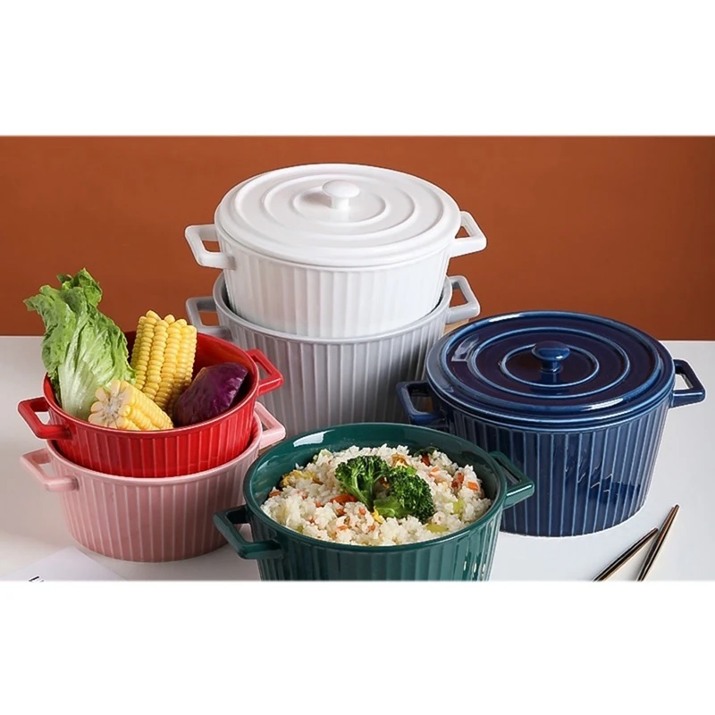 Binaural ชามซุปขนาดใหญ่เซรามิคชามใหญ่ชามบะหมี่กึ่งสําเร็จรูปพร้อมฝาปิดญี่ปุ่นสร้างสรรค์ชามซุปบนโต๊ะอาหาร