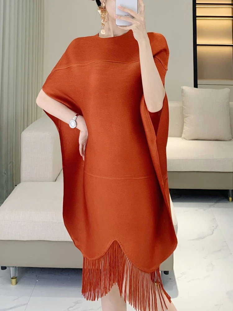 

Miyake Design Dress High-end Fine Pleated O-shaped Jumping Loose Covering Meat Tassel Shows Temperament Skirt 2025 Summer New