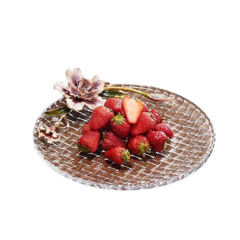 High-End Enamel Color Fruit Plate Light Luxury Crystal Glass Fruit Plate Household Living Room and Tea Table Decoration Dried