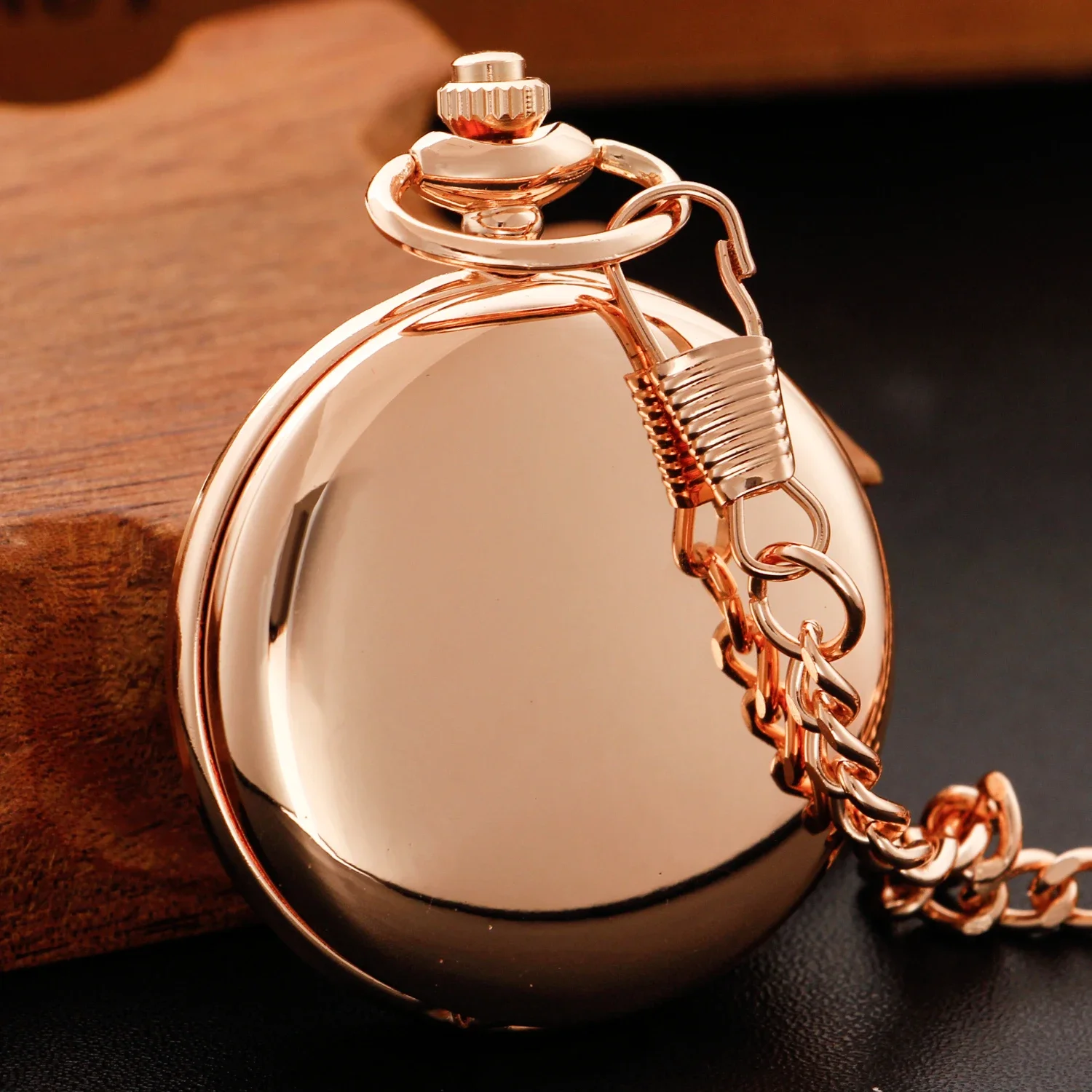 Luxury Bright Rose Gold Quartz Pocket Watch Necklace All Hunter Retro Pocket FOB Watch Dropshipping