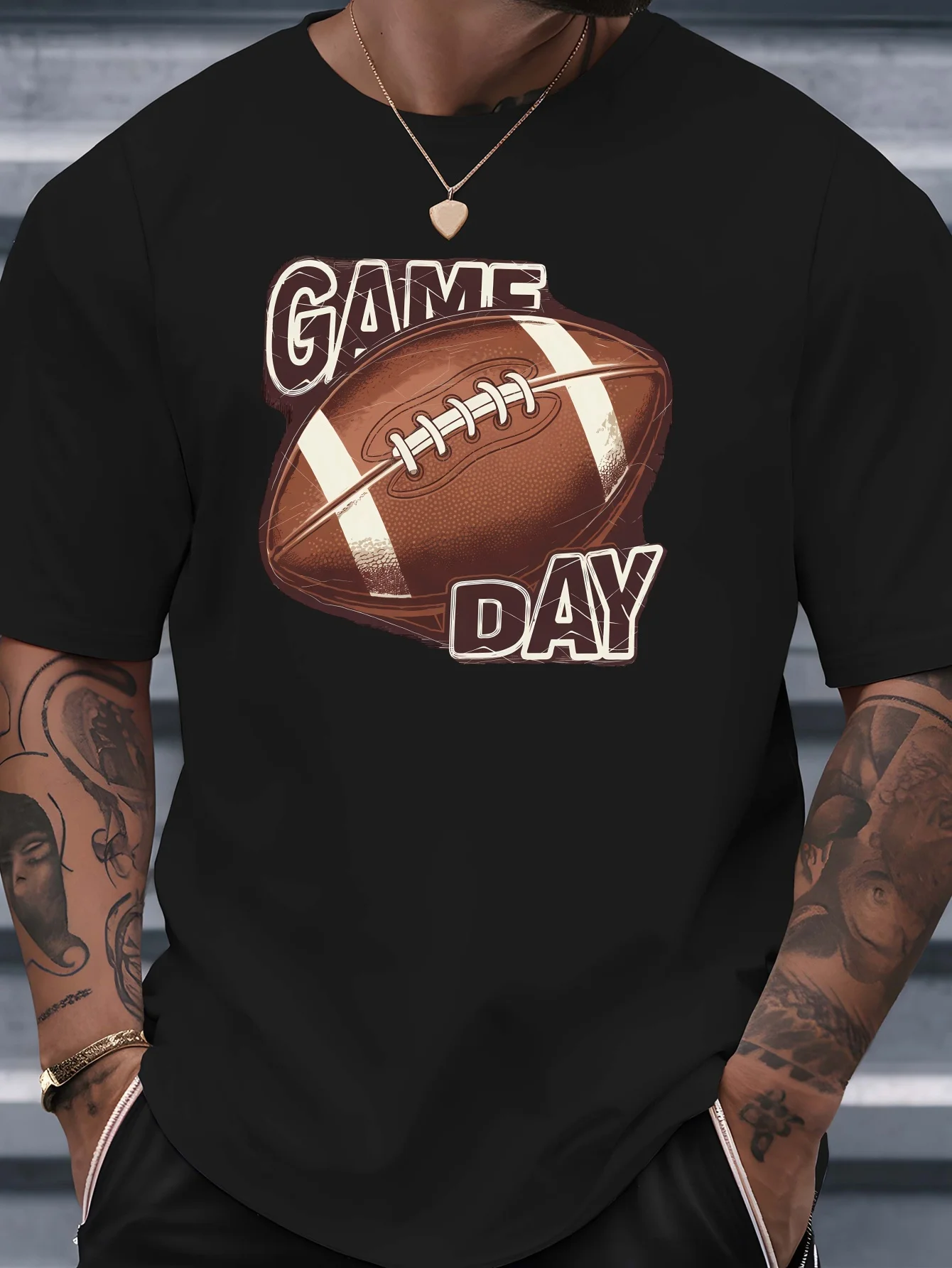 Game Day Football Print Mens Crew Neck T Shirt Vintage Rugby Ball Sport Graphic Short Sleeve Casual Cotton Trendy Street Tees