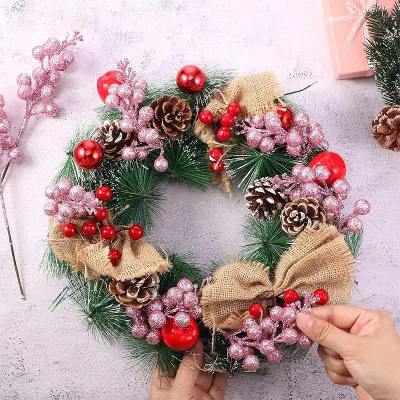 5 قطع من فروع التوت الاصطناعي اللامعة الوردية لتزيين شجرة عيد الميلاد وديكور المنزل وإكسسوارات ديكور السنة الجديدة #5