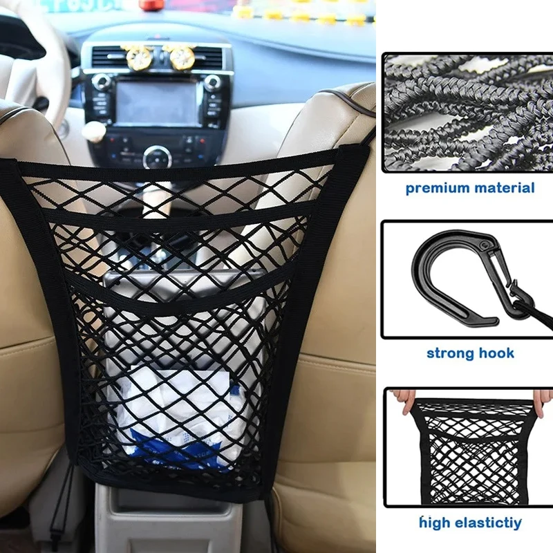 

Universal Car Storage Net Bag Between Seats Car Divider Pet Barrier Stretchable Elastic Mesh Bag Organizer Auto Accessories