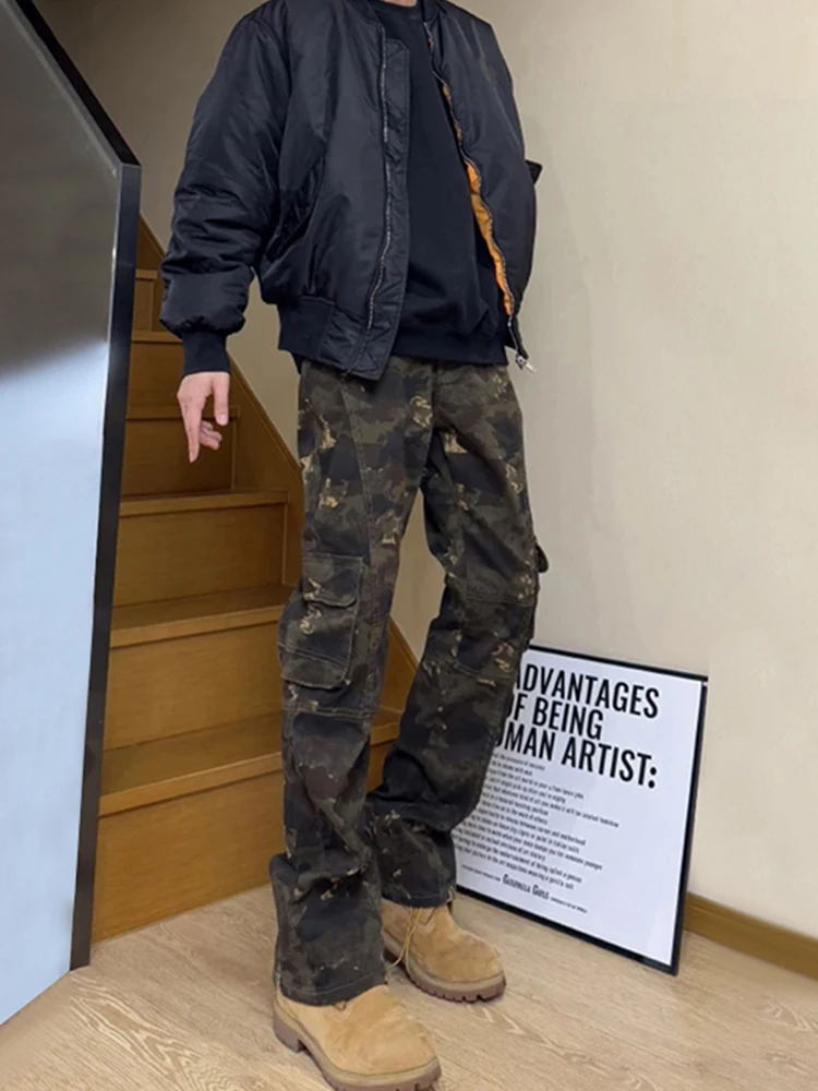 

Мужские камуфляжные джинсы Cleanfit с широкими штанинами, осенне-зимние рабочие брюки с большими карманами, прямой крой, американские джинсы из денима