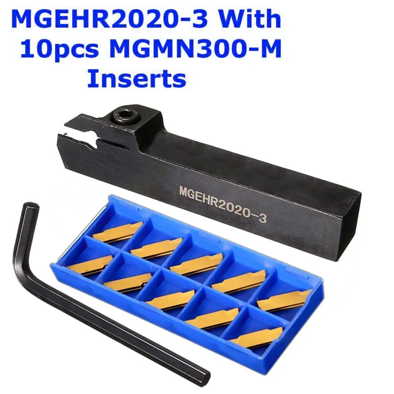 

Set MGEHR2020-3 Tool Holder 10pcs MGMN300 Inserts Replaces Pack Grooving Parting Cutter 3mm 42CR 20mm 125mm Wrench