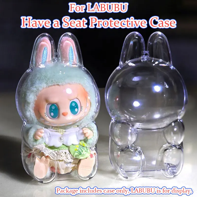 Kawaii LABUBU Have A Seat Transparent Case Labubu Plastic Case Backpack Charms Collection Model Statue Gift