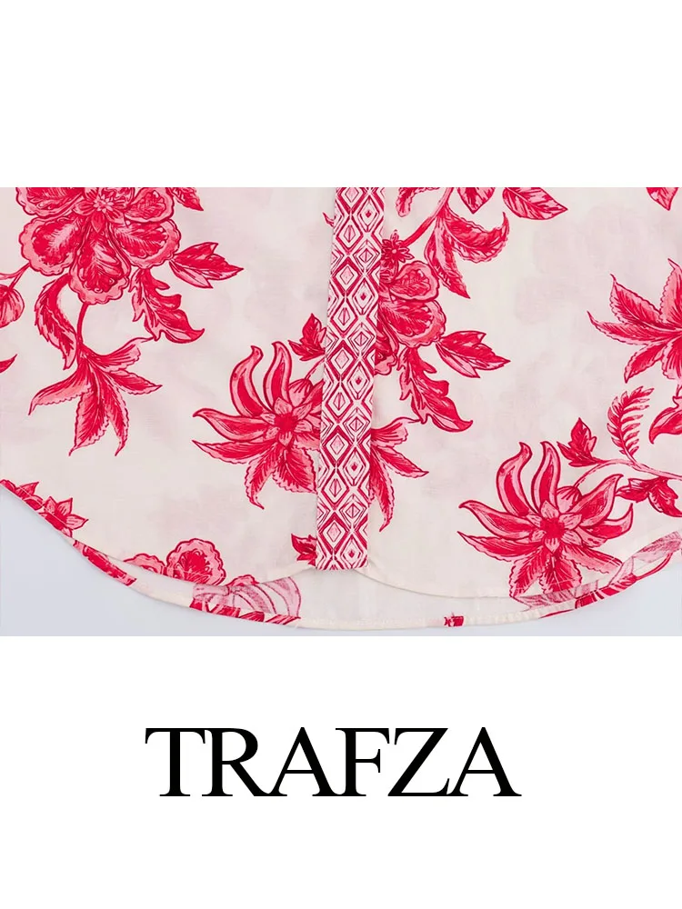 Trafza เสื้อเบลาส์ทรงหลวมลำลองสำหรับผู้หญิง, เสื้อเบลาส์แขนยาวพิมพ์ลายดอกไม้เสื้อเบลาส์แฟชั่นใหม่ฤดูร้อน