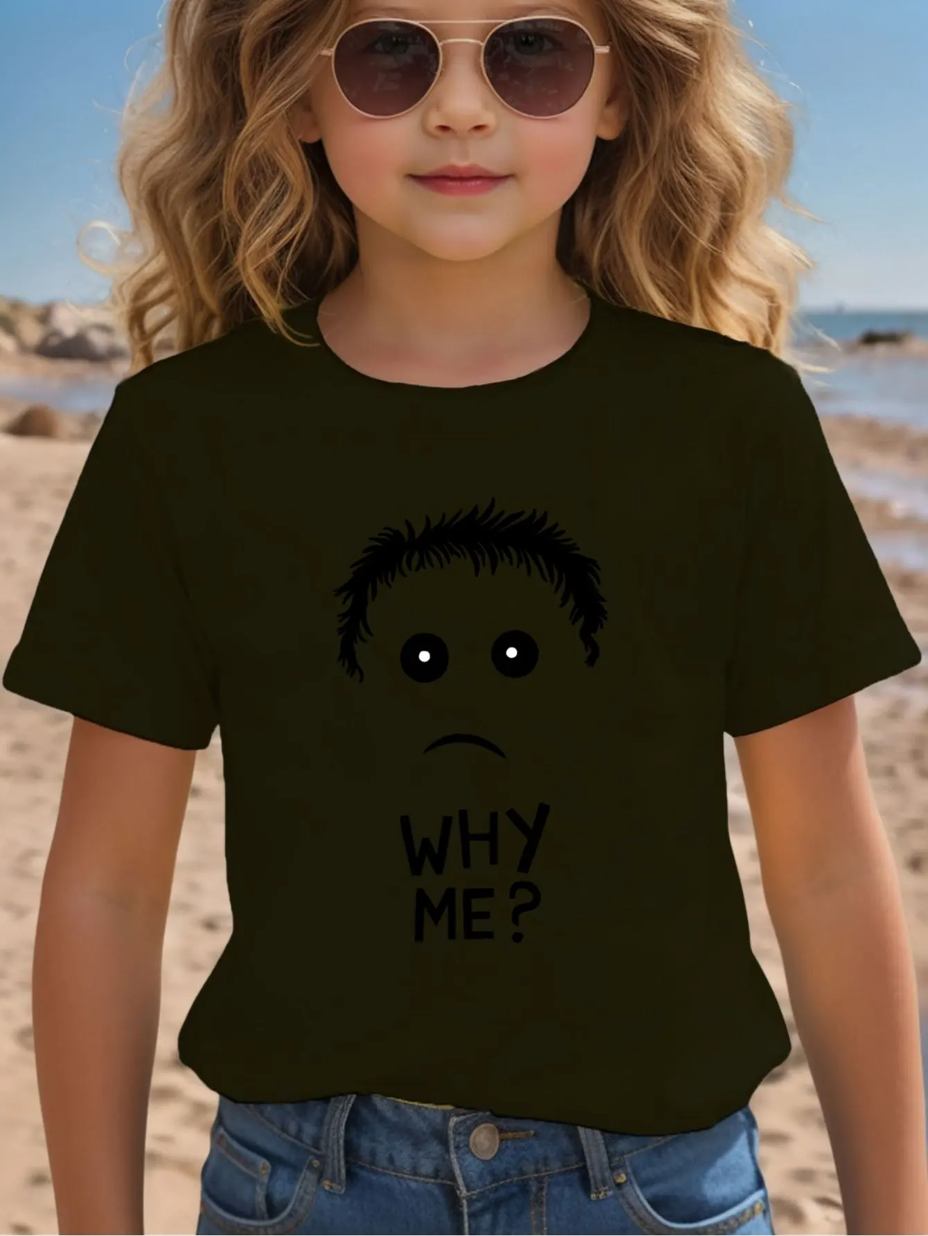 Why Me Sad Face Cartoon Graphic Kids T Shirt Boys Girls Family Matching Parent Child Summer Crew Neck Children Casual Tee