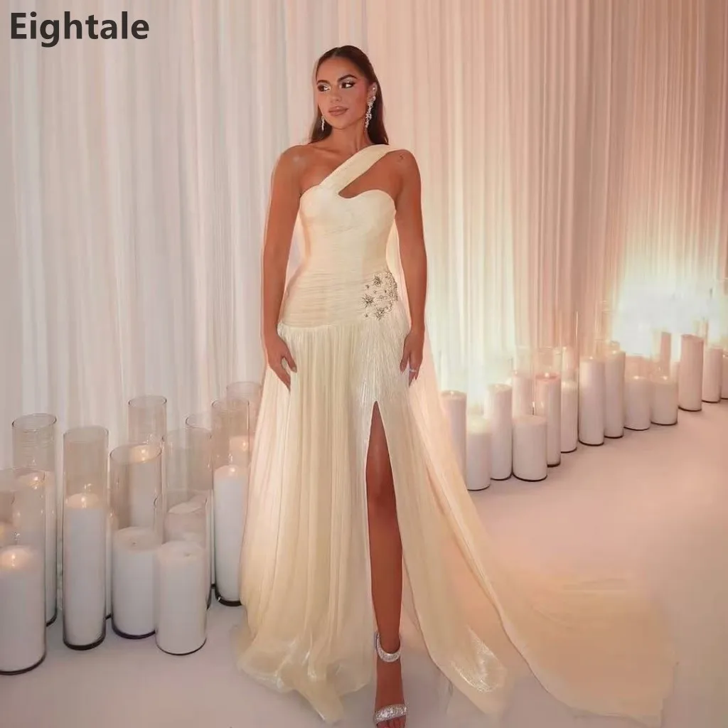 Eightale 2025 um ombro maxi vestido de noite plissado fenda lateral festa de casamento formal vestido de baile dubai vestido de festa personalizado