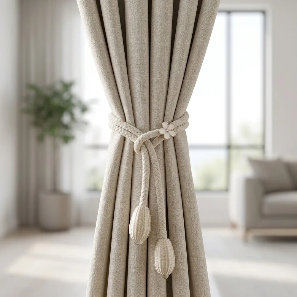 Adjustable Woven Curtain Tiebacks 48cm Cotton Blend Easy to Use Drapery Holders for Sheer Heavy Curtains Setup