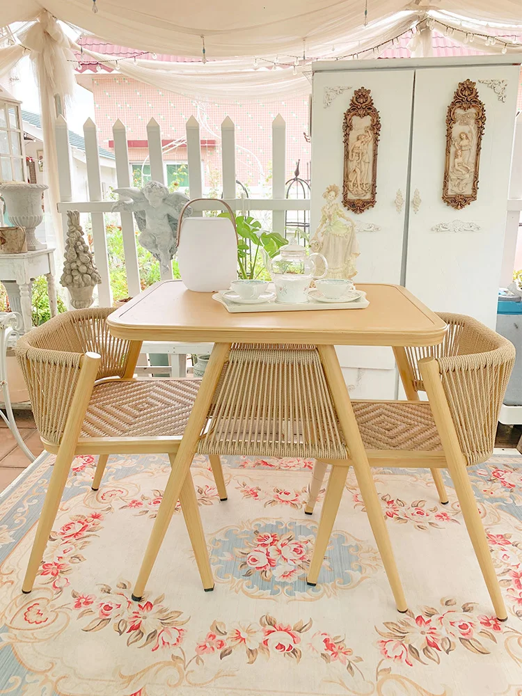 Balcony tea table and chair combination simple rattan chair tea table three-piece leisure chair one table and two chairs storage