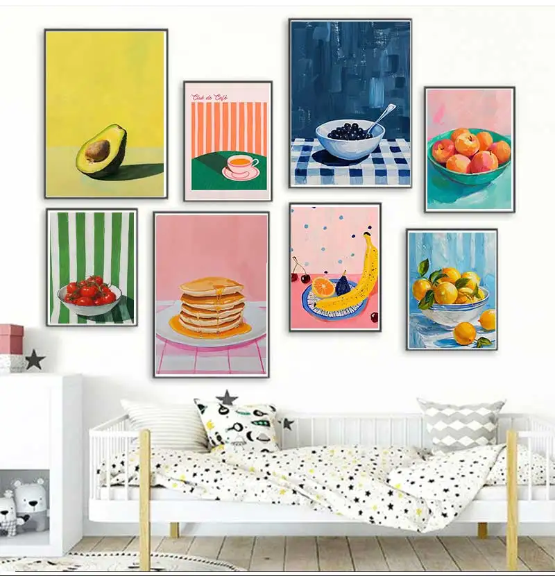 Vintage Dining Fruit Orange Avocado Tomato Coffee Posters and Prints Canvas Painting Wall Art Picture for Food Kitchen Decor