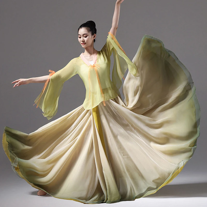 

Женские полуюбки для классических танцев, тренировочный костюм, градиентный марлевый шифон, элегантное полуплатье для выступлений, можно носить с обеих сторон